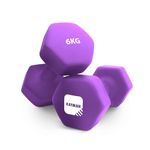 KAYMAN Neoprene Dumbbell Pair with Anti-Slip Grip, Hex Edges, Water-Resistant Surface & Free Workout Poster Guide - Weight Set for Home, Gym & Fitness Training Equipment - Unisex (6kg - Purple)