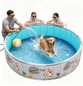 HAIKE Portable Dog Pool Height 15.7IN with Quick Drain, Heavy Duty Oxford Cloth Foldable Dog Swimming Pool for Home, Garden Indoor & Outdoor, Dog Pool for Dogs, Puppies and Kids (Lotus 70.9x15.7 Inch)