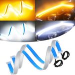 Qasim 24Inch Daytime Running Light Strip 60CM Start Scan White and Yellow Sequential Flow Turn Signal Light Guide Strip Light DRL LED Strip Car Decorative Accessories,2 Pack