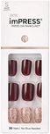 KISS imPRESS No Glue Mani Press On Nails, Design, 'No Other', Red, Short Size, Squoval Shape, Includes 30 Nails, Prep Pad, Instructions Sheet, 1 Manicure Stick, 1 Mini File