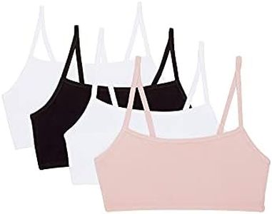 Fruit of the Loom Women's Spaghetti Strap Cotton Sports Bra, Blushing Rose/White/White/Black, 34