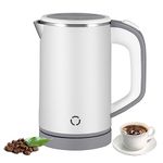 Travel Kettle Small, 800ml Stainless Steel Electric Kettles, Compact Travel Electric Kettle, Portable Mini Camping Kettle Cordless, Fast Boiling, Low Wattage Kettle for Travel, Home, Office (White)