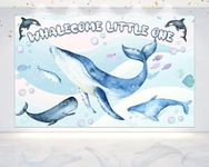 5x3 FT 'Whalecome Little One' Blue Whale Baby Shower Backdrop - Serene Oceanic Nursery Decor