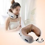 ACM Rechargeble U-Shaped Travel Neck Massage Pillow | 3 Speed Intensity Modes | Therapeutic Vibration | Cervical Pain Relief | Deep Kneading Massage | Memory Foam