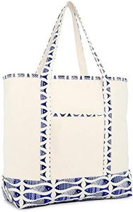 DALIX 22" Shopping Tote Bag Heavy Cotton Canvas (Zippered Top) Blue Antique Fish