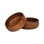 WOODENCLAVE Handcrafted Solid Wooden Multipurpose Serving Bowl For Breakfast Snacks Soup Serveware Salad Bowls For Home Kitchen - Brown (Set Of 2), 500 ML