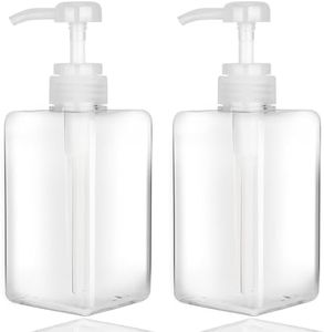 450ml Pump Bottle Dispenser Jansburg 2Pack Refillable Square Plastic Lotion Dispenser Empty Lotion Pump Bottle for Essential Oil Soap Lotion Shampoo, Bathroom/Kitchen/Travel Clear