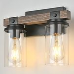 Bathroom Lights Fixtures Over Mirror Rustic Farmhouse Vanity Lights for Bathroom 2 Light Industrial Matte Black Wood Wall Light Vintage Wall Sconce Lighting for Bathroom Bedroom Hallway