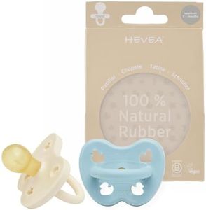 HEVEA Natural Rubber Pacifier 2-Pack, Plant Based, Plastic-Free, Eco-Friendly, BPA-Free & Approved for Food Contact (0-36 Months Round Teat Shape) (0-3 Months, Baby Blue & Milky White)