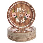 80-Count Wedding Paper Plates, Disposable Mr and Mrs Rustic-Style Reception, Bridal Shower, Country Wedding Decorations, Engagement Party Supplies (9 in) Bulk Pack