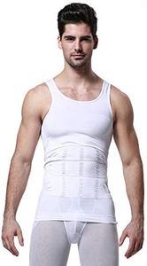 Wearslim Nylon Men's Slimming Casual Style Body Shaper Vest Shirt Abs Abdomen Slim Stretchable Tummy Tucker Vest (White) - Large