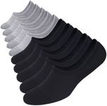 WANDER No Show Socks 10 Pack Cotton Non Slip Low Cut Invisible Loafer Socks Men&Women Boat Liner(Sock Size:6-8, 5black+5gray)