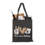 PLITI English Bulldog Tote Bag For Women Bulldog Mom Gift Bulldog Owner Gift Peace Love Bulldog Canvas Shoulder Bag (Peace bulldogs TGblU)