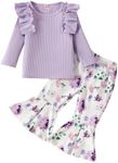 Kislio Toddler Baby Girl Clothes Long Sleeve Ruffle Ribbed Tops Flare Pants Bell Bottoms Fall Winter Outfit Set