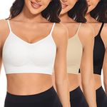 SIMIYA Sports Bra for Women Super Comfort Bras Adjustable Strap Bralette Removable Pads Sleep Bras for Girls in Yoga Leisure Stretch Crop Tops Vest(XXL, Black+Nude+White)