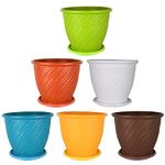 Roots & Shoots Plastic 12 Calvin Pot with Plate Multicolor Set of 6 for Indoor and Outdoor Gardening(Blue Green Orange Red White Yellow) (Multicolor, 12 inch)