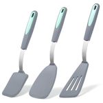 To encounter 3 Pieces Silicone Spatula Set, Heat Resistant Flexible Turner Spatulas, Nonstick Cookie Spatula, Fish Spatula, Dishwasher Safe, Light Grey