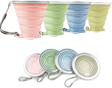 JBER Silicone Collapsible Travel Cup, 4 Pack Silicone Folding Camping Cup with Lids Expandable Drinking Cup for Outdoor Hiking Travel (Olive & Pink & Green & Blue)