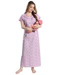 AV2 Women's Cotton Printed Maxi Maternity Nightgown (Pink, Medium)