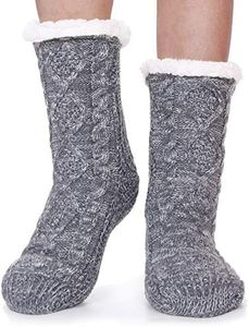 EBMORE Women Slipper Fuzzy Socks Fluffy Cozy Cabin Warm Winter Soft Thick Comfy Fleece Christmas Anti Slip Home Stocking Stuffer(Grey&Blue)