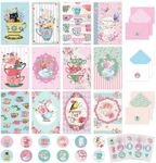 Decorably Notecards with Envelopes & Stickers - 24 Pack Tea Cup Note Cards with Envelopes & Stickers, Blank Inside Teacup Note Cards, 4x6in Teacup Cards, Tea Party Cards and Envelopes, Tea Cards