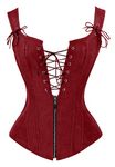 Charmian Women's Renaissance Lace Up Vintage Boned Bustier Corset with Garters Red Small