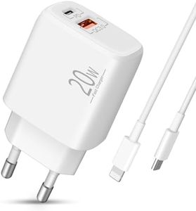 Cargador iPhone LUOSIKE con Cable Lightning de 2m, Cargador USB C de 20W, Enchufe Adaptador de Corriente con PD y QC3.0, Compatible con iPhone 14/13/12/11/Pro/Max/mini/SE 2020/XR/XS/X/8/7/6/Plus