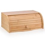 Woodluv Bread Bin Countertop Bread Storage for Kitchen With Roll Top Lid, 40 x 27 x 16.5 cm