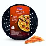Peng Essentials Carbon Steel Pizza Tray for Oven, Microwave, OTG| Pizza Plates Round Surface, Non-Stick Baking|Diameter 12 inch, Set of 1, (Black)
