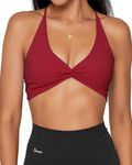 Danysu Women's Workout Sports Bras Backless Padded Low Impact Bra Yoga Crop Tank Top Twirl Front Ruby Red M