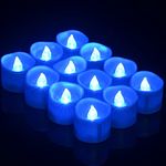 PChero LED Tea Lights with Timer, 12pcs Battery Included Candles Flameless Flickering Tealight for Birthday Wedding Party Date Home Decor - Blue