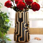 GUGUGO Black and Gold Vase for Flowers Lined Design, 8 Inch Tall Decorative Vases Minimalist Home Decor, Aesthetic Flower Vase for Centerpieces, Boho Modern Vases for Pampas Grass, Eclectic Room Decor