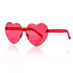 Jagowa Heart Shape Sunglasses, Rimless One Piece Transparent Glasses Candy Color Party Glasses for Women, Rose Red