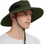 EINSKEY Unisex Sun Hat, Waterproof Wide Brim Bucket Hat Packable Boonie Hat for Fishing Hiking Gardening Safari Beach Army Green