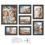 SONGMICS Picture Frames with 10 Mats, Set of 7, Photo Frames with One 8x10, Two 5x7, Four 4x6 Frames, Hanging or Tabletop Display, MDF and Glass, 9 Non-Trace Nails, Ash Black RPF047B01