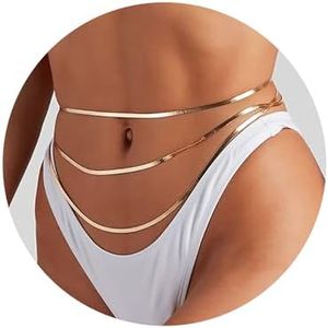 Turandoss 3PCS 18K Gold Plated Body Chain Jewelry for Women - Gold Layered Belly Body Snake Chain for The Waist Adjustable Multilayer Sexy Waist Chain for Women Dainty Beach Waist Jewelry for Women