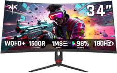 KTC 34 Inch Curved Ultrawide Monitor, UWQHD (3440 x 1440) 180Hz Gaming Monitor, G-Sync, FreeSync, 21:9 VA Panel 1500R, 1ms MPRT, HDR10, 2 x DP 1.4 (180Hz), 2 x HDMI 2.1(100Hz), H34S18S