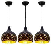 GreyWings Laser Cutted Helmet Hanging Light Ceiling Pendant Lamp, Black, Pack of 3