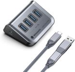 Yottamaster USB 3.2 Hub 4 Ports, Type C to USB 3.2 Gen2 10Gbps Data Hub with 4 USB-A, Powered USB Hub 5V/2A with 1.6ft Cable (1.6ft,GA1-4A-G2-GY-1)