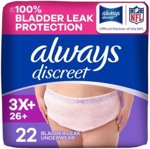 Always Discreet Reimagined Adult Diapers for Women, Maximum Absorbency Incontinence and Postpartum Underwear Size 3X+, Up to 100% Leak Free Bladder Leak Protection, 22 Count
