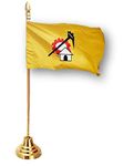 UNIq Telugu Desam Party - TDP Staircase Style Classy Brass Base Flag Table Stand with Miniature 2-Layer Double Sided Printed Flags Made of Special Silk Fabric (Warp-Knitted Polyester )