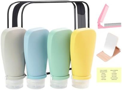 HEYMKGO Bottiglie da viaggio in silicone per articoli da toeletta, set da 90 ml con etichette, include specchio e pettine pieghevole, kit da viaggio ricaricabile, bottiglie vuote da spremere per
