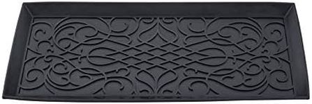 Superio Rubber Boot & Shoe Tray, 34 x 14 x 2 Rectangle, Heavy Duty, Protects Floors from Water and Dirt, Waterproof for All Weather Indoor Outdoor Use, Black