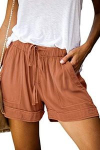 KISSMODA Elastic Waist Shorts Women High Waisted Cute Loose Flowy Casual Wide Leg Short Cotton Linen Short Orange
