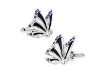 MRCUFF Butterfly Crystals Blue Accents Pair Cufflinks in a Presentation Gift Box & Polishing Cloth