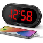 USCCE Small Digital Alarm Clock with USB Port for Charging, 0-100% Adjustable Brightness Dimmer, Red Digit Display, Alarm Volume with 5 Alarm Sounds, 12/24Hr, Snooze, Compact Alarm Clock for Bedroom