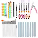 Coslifestore-Pack of 40 Nail Art tools- 5 Flower brushes, 15 Nail art brushes, 5 acrylic brushes, 5 dotting tools , 1 gel brush with slicer, 1 tip cutter, 8 Nail buffers - DIY Nail art/ Nail extension Tool kit