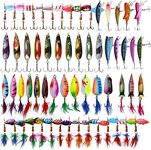 60pcs Spinnerbait Fishing Lures Kit Rooster Bait Tail Spinners Metal Spoon Lures with Treble Hooks Minnow Crankbait Bass Walleye Trout Salmon Fishing Tackle Kit