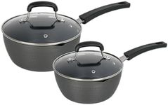 ONGIFT 1.25QT & 2.4QT Nonstick Sauce Pan Set with Lid, 4 Pcs Non Stick Sauce Pot with Pour Spouts, Pot Sets for Cooking Nonstick, Small Pots for Cooking, Noodles, Soups, Hot Milk, Black