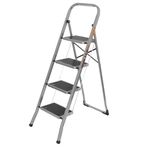 Step Ladder Heavy-Duty Steel, Non-Slip Rubber Steps, Anti-Slip Feet, Compact Platform-Ladder With Handle, Safety Folding StepLadder With 150KG Max Capacity TOUGH MASTER (4 Steps)